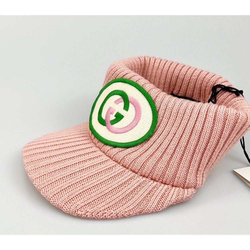 NWT Gucci Knitted Vistor Wool Embroidered Patch Head In Pink Hat Size S - Picture 5 of 13